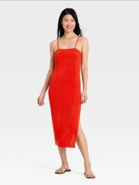 NWT A New Day Orange Knit Strappy Midi Dress